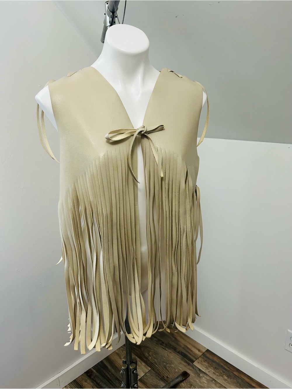 Taupe Fringe faux leather Vest large cowgirl rodeo western